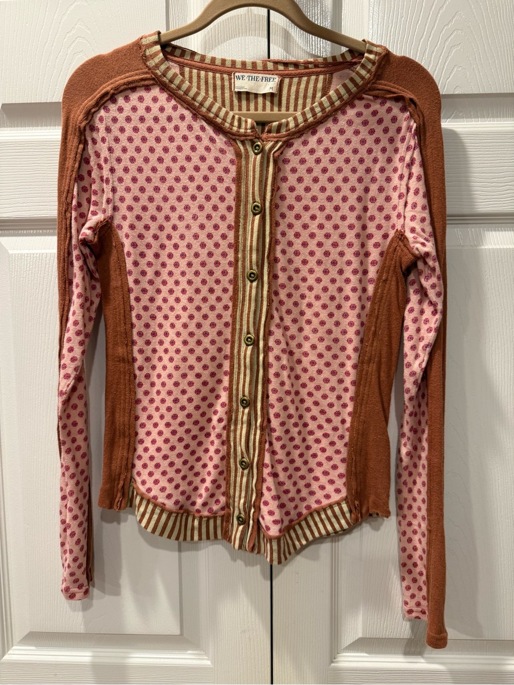 Free People We The Free Thermal Henley Cardigan Rust Peach Combo NWOT Size M